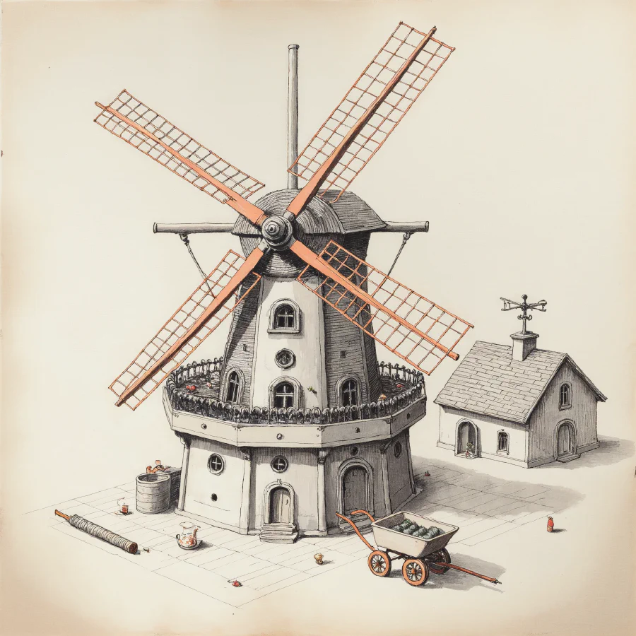 Een windmolen die complexe duurzaamheidsdata omzet in heldere educatieve content