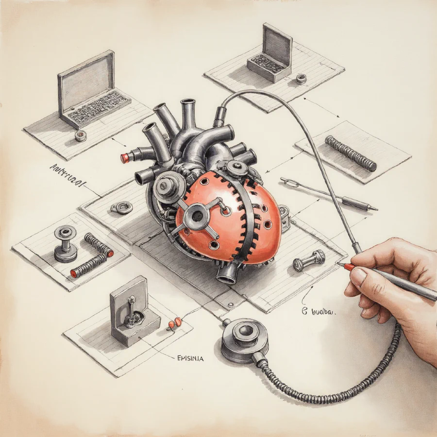 Een mechanisch hart dat zorgcontent pompt door compliance-gecontroleerde aders