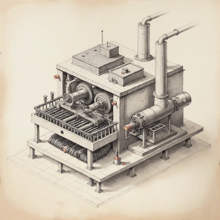 Een fabrieksdoorsnede waar dichte technische specificaties gepolijste marketingmaterialen worden