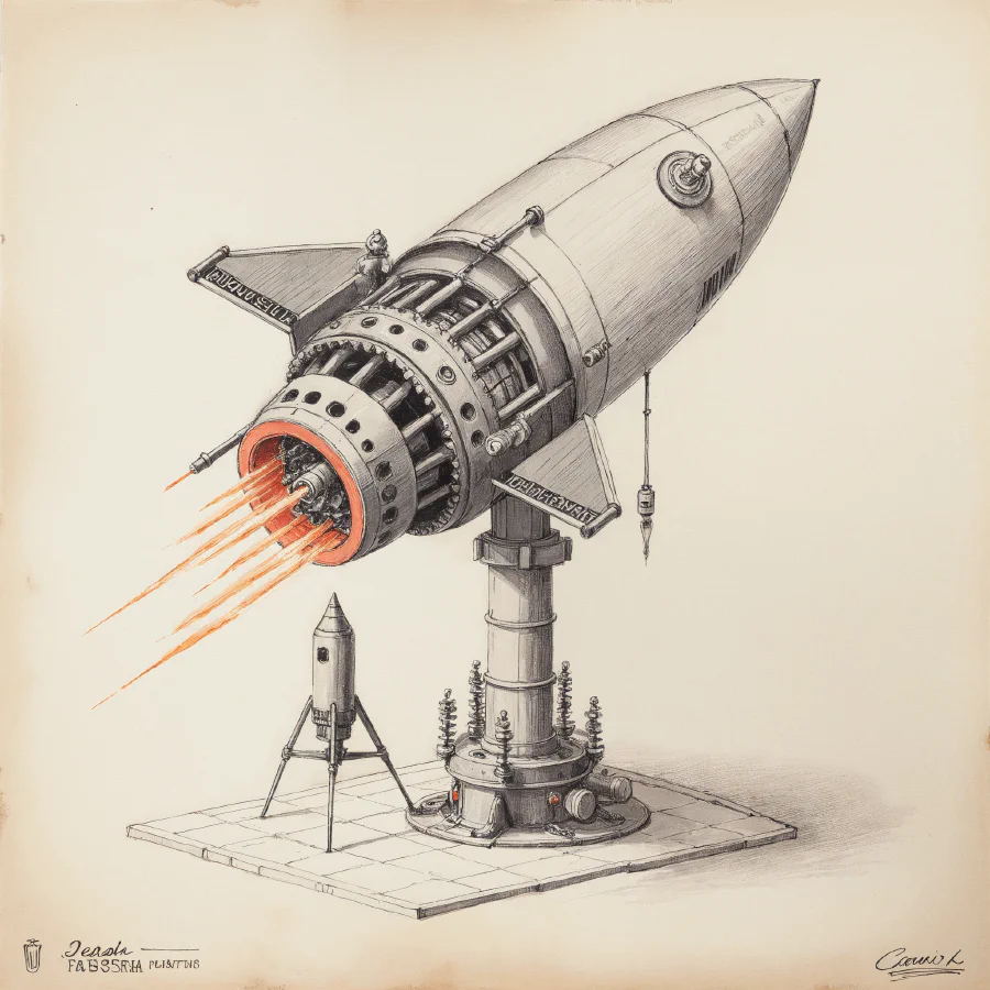 Een raket die in de lucht wordt samengesteld uit productmarketingmodules