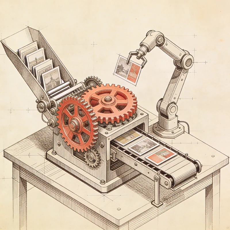 Een elegant bedieningspaneel met twee operatorposities en marketinguitvoer die eruit stroomt